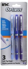 New Inc Optimus Felt Tip Pens Fine Point, 1 pack of 3 Pens ~Lavendar Blue Purple