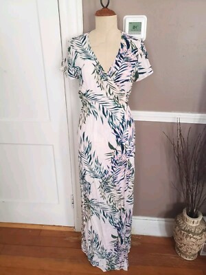 Beautiful Multicolor Palm Leaf Print Wrap Maxi Dress By Olivaceous! Size  Medium! | eBay