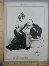 Rare Antique Orig VTG 1902 Compliment Cartoons H Gerbault Illustration Art Print