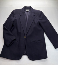 Sag Harbor Women's Navy Blue Wool Blazer Size 14 Classic Business Church 1 Notch