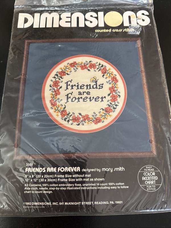 NEW DIMENSIONS COUNTED CROSS STITCH KIT FRIENDS ARE FOREVER #3509 1982 VINTAGE