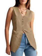 Womens Button Down Suit Vests Casual Business V Neck Waistcoat Tops Summer Fi...