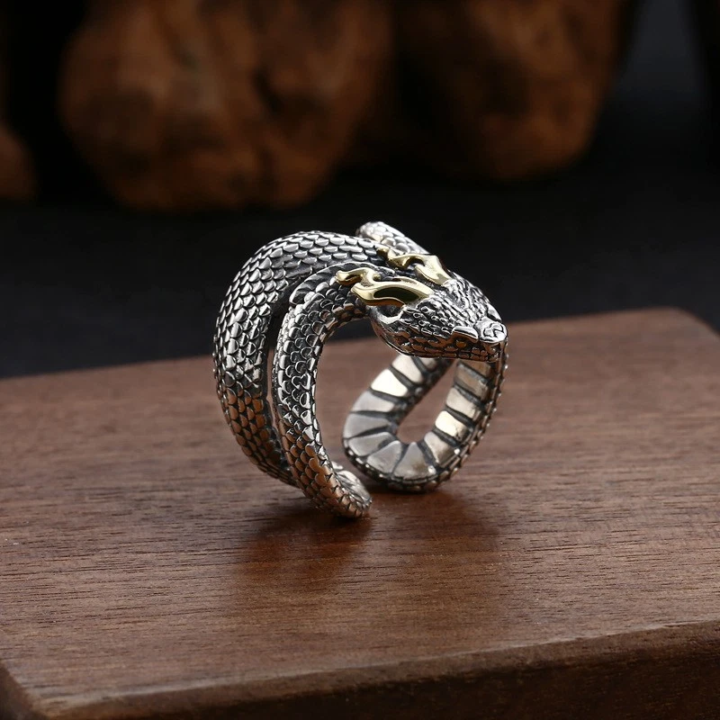 Men’s 925 Sterling Silver Coiled Snake Ring Heavy 26g Realistic Serpent Viper - Image 3 of 4