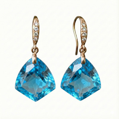 Sky Blue Topaz Drop Earring Kite-Shape Gemstone 925 Sterling Silver Diamond Hook