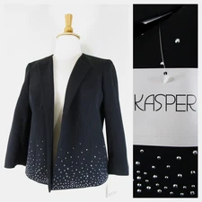 Kasper Plus Size Black Embellished Gem Blazer Jacket 14 Formal Business Career