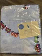 Pottery Barn For Kids Fitted Crib Sheet Train Junction Blue Dog 100 Cotton