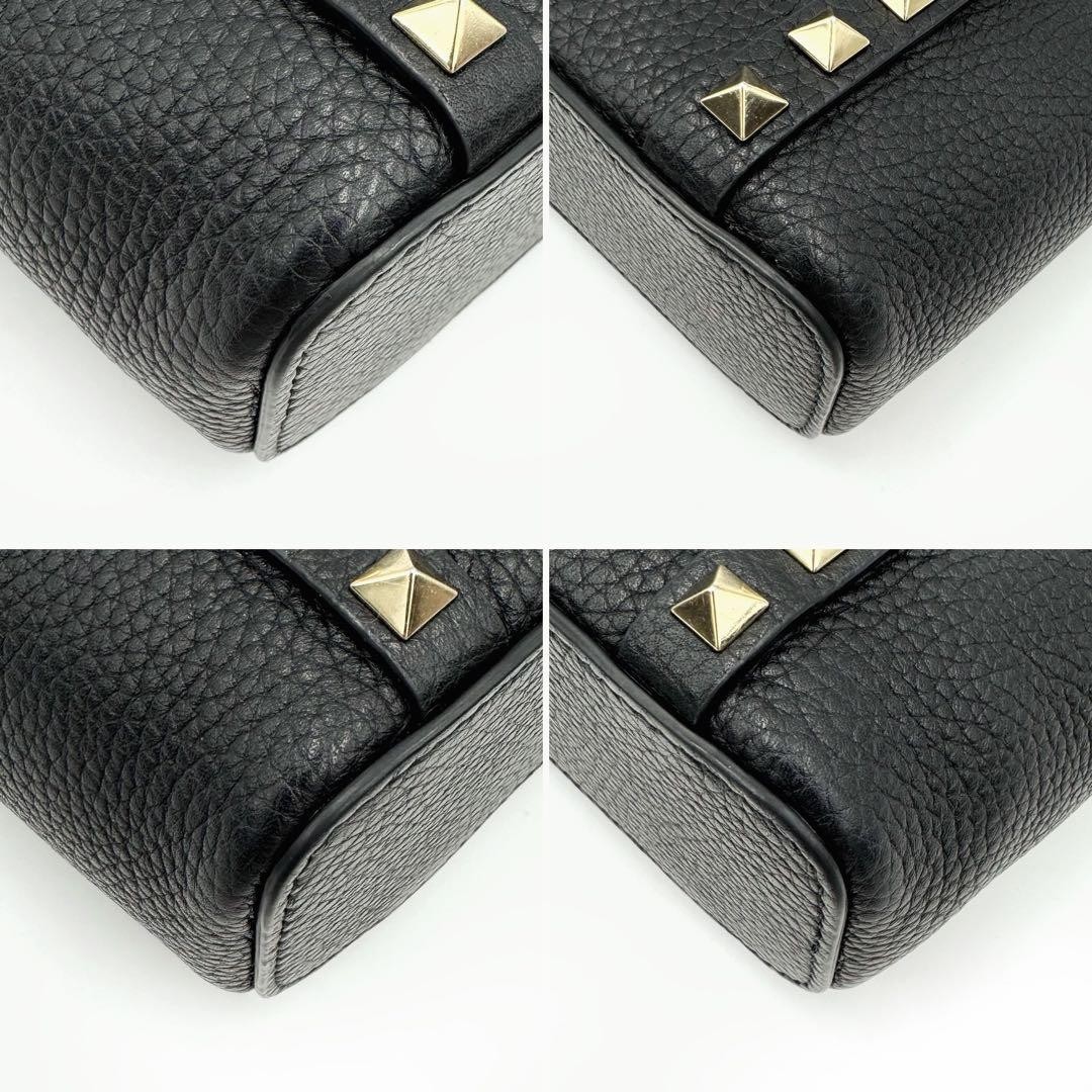 VALENTINO Women Rockstud Chain Shoulder bag 2Way Leather Black Gold from japan thumbnail 14