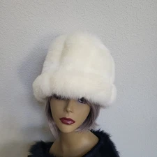 Faux Fur Bucket Hat Womens One Size Off White / Cream Winter Warm Fluffy Cozy
