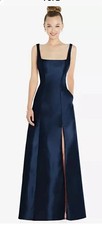 Alfred Sung Satin Twill Gown, Sz 20R1, Midnight Blue, New Without Tag