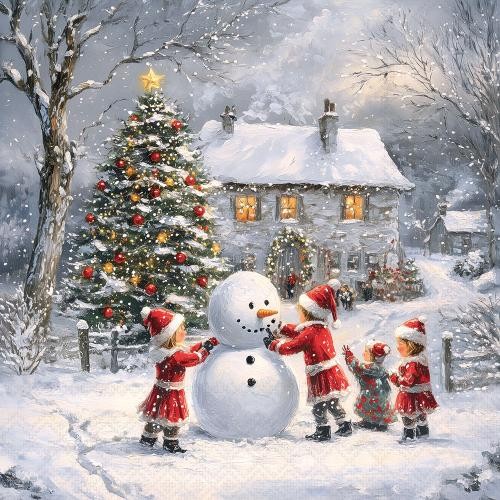 Weihnachten Servietten Lunch 33X33 3-Lagig 20 StüCk Kinder Bauen Schneemann Wint-image