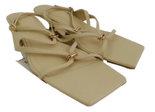 M&S Women's Strappy Sandals Size 5 Yellow Kitten Heel Buckle Strap Gold Trim New