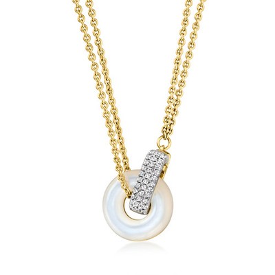 Ross-Simons Mop Circle Ncklc w Lab-Grown Diamonds in 18k Gold Plate