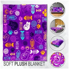 Kitty Paws Purple Blanket Soft Plush Blanket Cat Blanket 50x60in