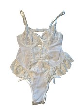 Women  s Lace Bodysuit Large White Lace Feminine Coquette Fairy Sheer Keyhole