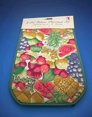 2004 Quilted Fabric Strawberry Watermelon Grapes Pineapple Placemats 12x18 New