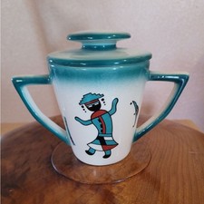 Vintage SIMS Made in USA Southwestern Covered Sugar Bowl Turquoise Ceramic