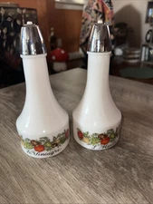 Vintage Corning Gemco Spice Of Life Milk Glass Oil & Vinegar Set