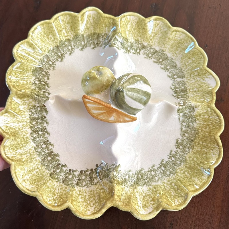 1962 Los Angeles Potteries #77 Divided Serving Dish Vintage Handpainted