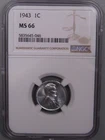 BU Gem 1943 Steel Lincoln Penny NGC MS66 Luster.  #16