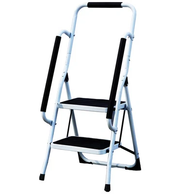 GR8 HOME 2 Step Ladder Folding Stool Non Slip Tread Steel Foldable Home DIY With Handrail