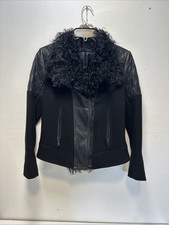 THEORY Women s Shearling Lamb Black Fur Moto ...
