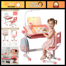 Height Adjustable Kids Desk and Chair Set, Study Table for Ages 3-12, Home Learn