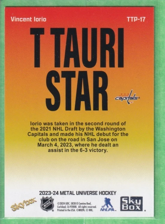 2023-24 Skybox Metal Universe T Tauri Star #TTP-17 Vincent Iorio Capitals Rookie - Image 2 of 2