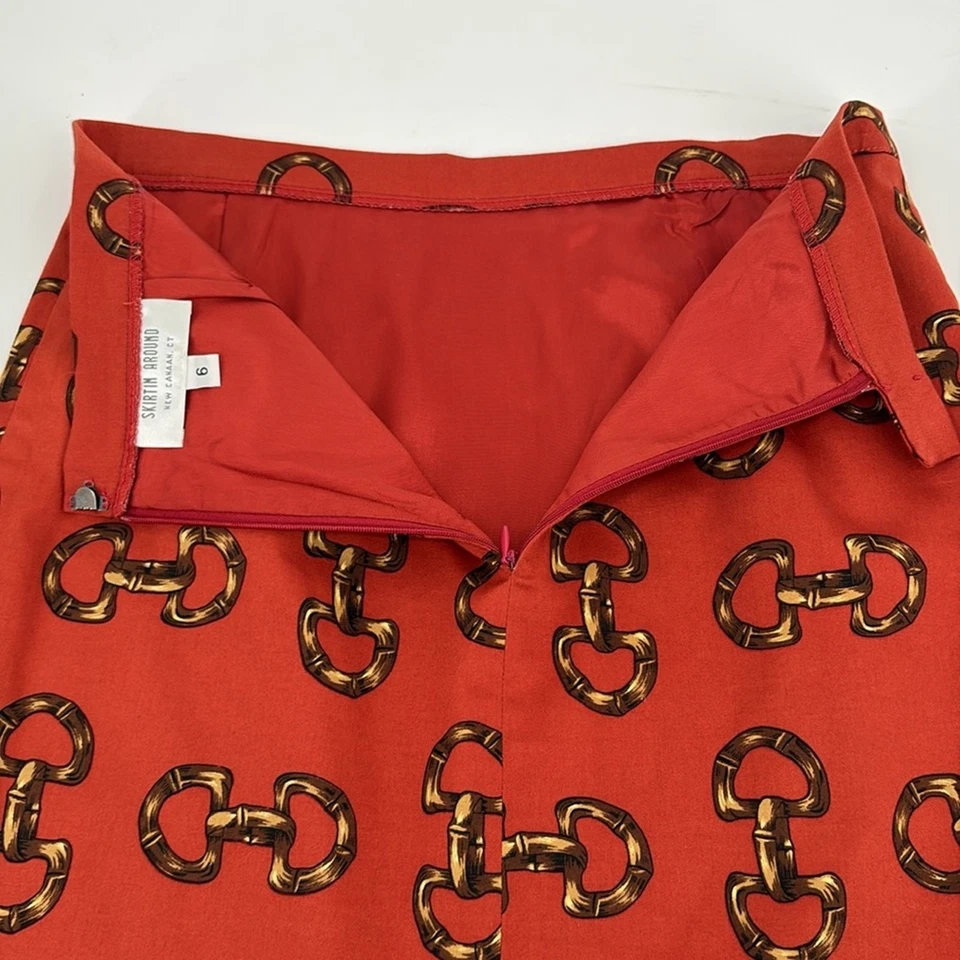 Skirtin Around Womens Rust Buckle Print Pencil Skirt Size 6 Made in USA - Image 4 of 4