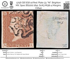 5756 GB SG8 1d Red. Plate 33. "NI". Brighton MX. Spec BS22td 1841. Sc#3 Mi3Ib 4