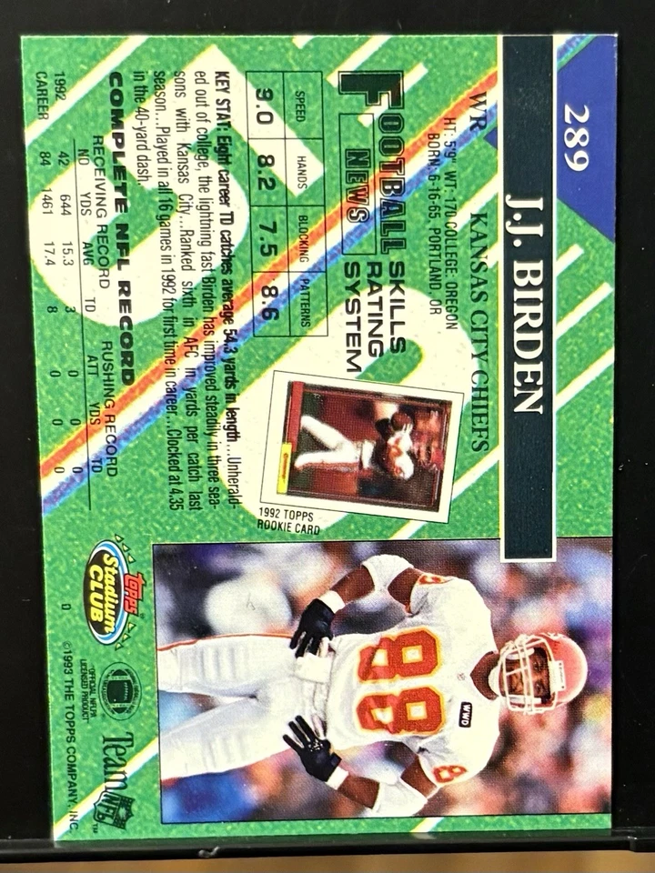 1993 Stadium Club #289 J.J. Birden - NM AUTHENTIC AUTO - Image 2 of 4