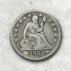 1853-O Seated Liberty Quarter Dollar 25c New Orleans Silver Coin - Arrows & Rays