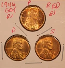 1946 P D S LINCOLN WHEAT CENT PENNY 1C GEM RED BU SET (3 COINS) 460542