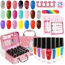Nail Polish Set for Girls, 25pcs Non-Peel-Off Water-Based Nail Polish, Glitte...