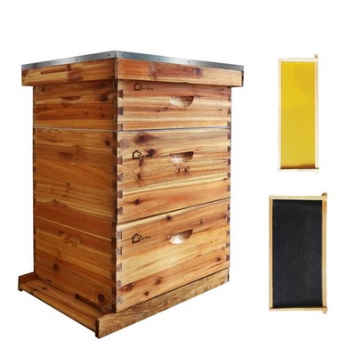 10-Frame Complete Beehive Kit: Beeswax Coated Hive with 2 Deep & 1 Medium Boxes