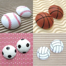 10 pc x 1" Baseball Basketball Soccer Ball Volleyball Resin Flatbacks Cabochon