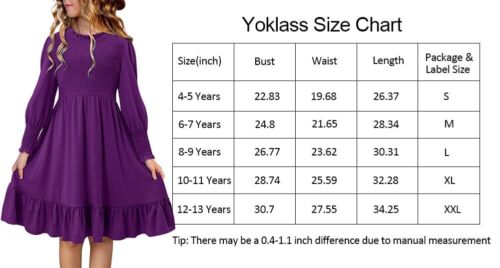 Girls Smocked Dress Casual Puff Long Sleeve Ruffle Dress 4-13 Years Old - Picture 5 of 5