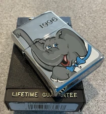 Brand New 1996 ZIPPO Lighter Extremely Rare DUMBO ELEPHANT Design Chrome Case