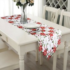Christmas Embroidered Table Runner Christmas Decorations Poinsettia  Holly Leaf