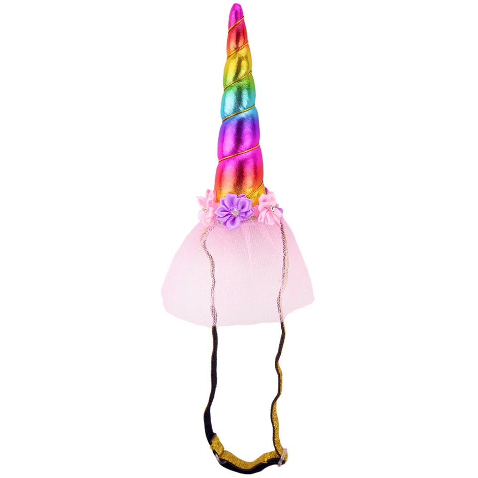 Diadema de cuerno de unicornio arco iris Imagine-Fly de 3 quilates rosa brillante tul disfraz fiesta Foto 3 de 4