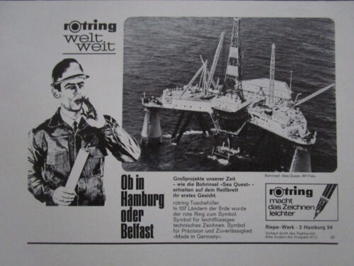 5/1968 PUB ROTRING BOHRINSEL SEA QUEST BP OFFSHORE ORIGINAL GERMAN AD - Bild 1 von 1