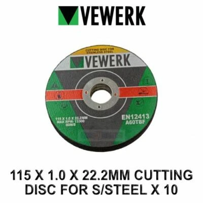 VEWERK by BERGEN 4 1/2" S/Steel Cutting Discs 115mm x 1.00mm x 22.2mm 10pk 8010