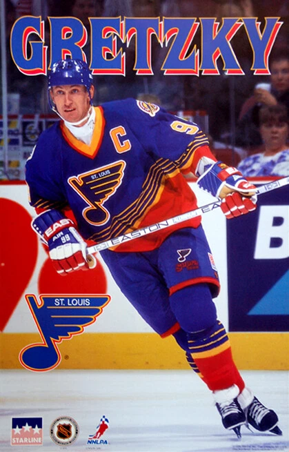 SPORTS POSTER WAREHOUSE Rare Wayne Gretzky ST. LOUIS BLUES 1996 Vintage NHL Hockey Starline 22x34 POSTER