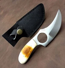 6" Real Bone Sharp Full Tang Skinner Knife w/Finger Choil & Leather Sheath