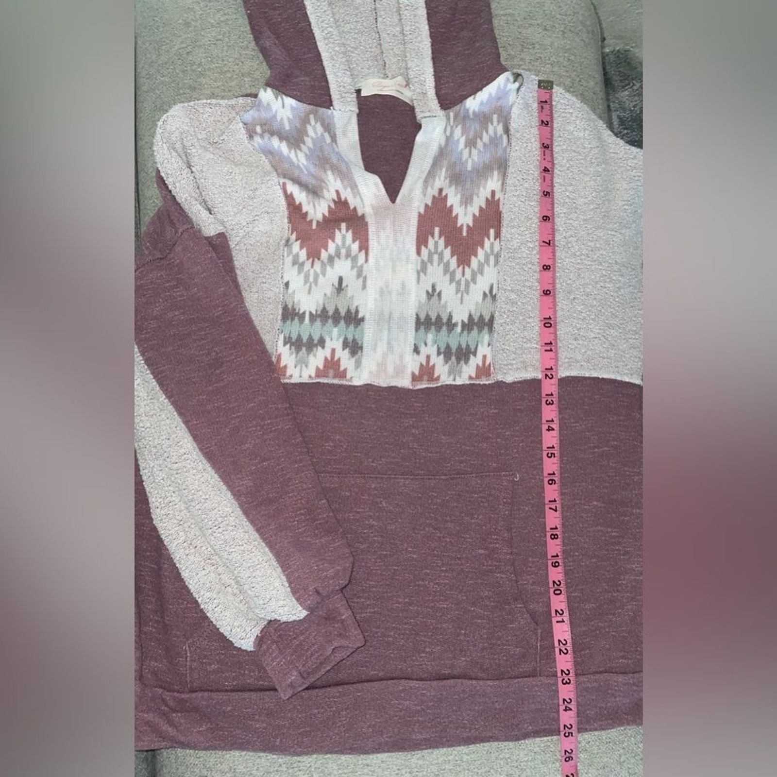 Sugarfox Aztec Tribal Color Block Sweatshirt Hoodie Front Pocket Size Medium