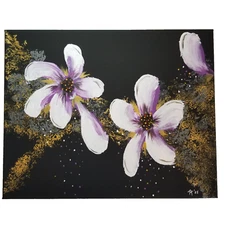 Hand Painted Acrylic Painting on Stretched Canvas 16” X 20” Elegant Flowers