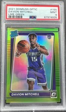 DAVION MITCHELL 2021 PANINI DONRUSS OPTIC LIME GREEN PSA MINT 9 /149 ROOKIE RC