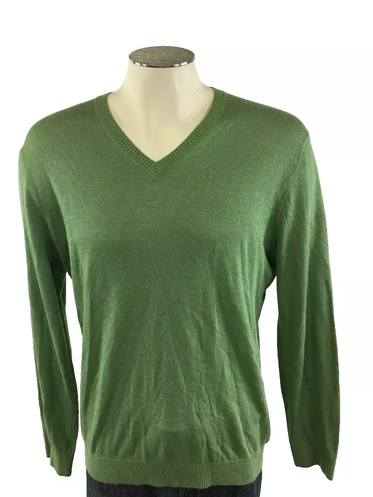 Banana Republic Linen Silk VNeck Sweater L Green Golf Mens