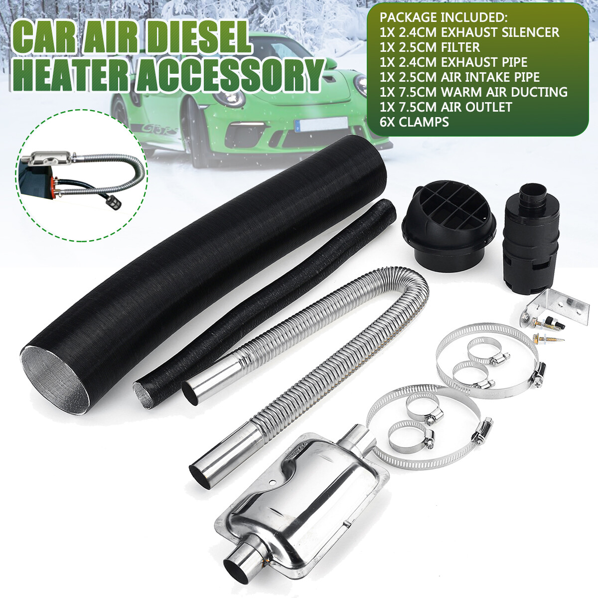 For Air Diesel Heater 24mm Exhaust Silencer Filter Exhaust Intake  Pipe Kit