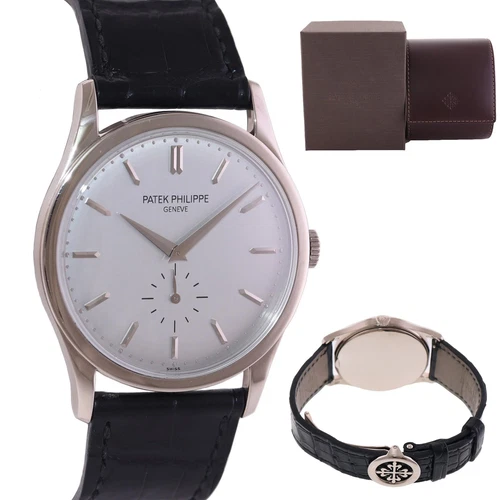 MINT Patek Philippe 5196G 37mm White Gold Calatrava Deployant Leather Watch Box