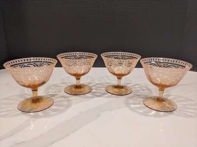 Set of 4 Cambridge 704 Peach Sherbet/ Ice Cream Serving Dishes 